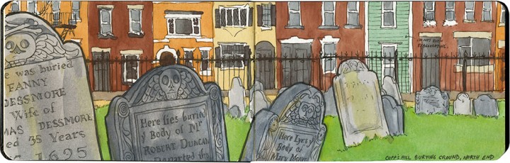 Boston colonial cemetery sketch by Chandler O'Leary