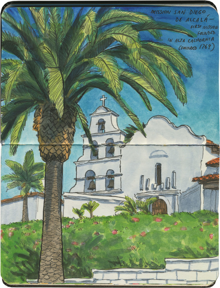 Mission San Diego de Alcala sketch by Chandler O'Leary