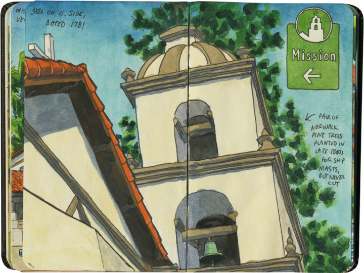 Mission San Buenaventura sketch by Chandler O'Leary