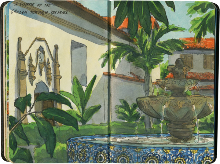 Mission San Buenaventura sketch by Chandler O'Leary