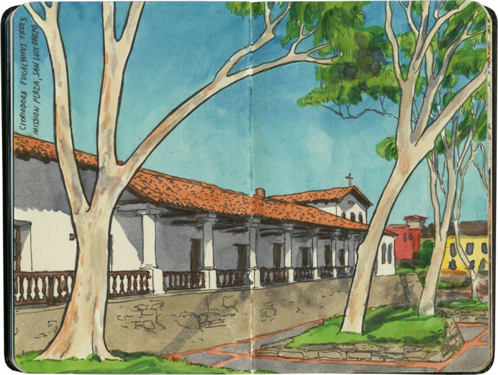 Mission San Luis Obispo de Tolosa sketch by Chandler O'Leary