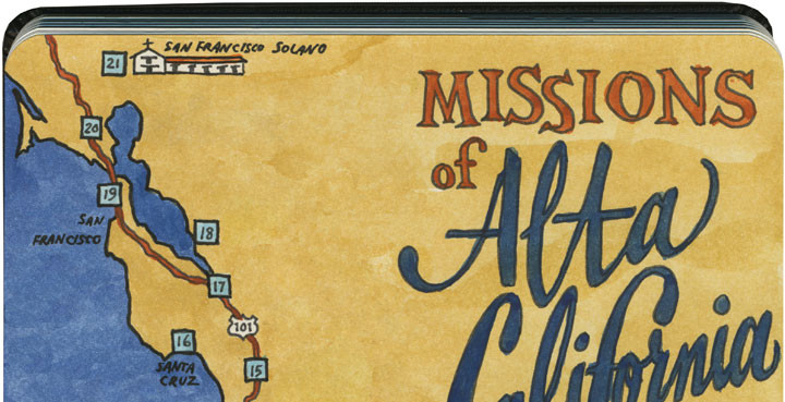 Detail of California Missions map sketch by Chandler O'Leary