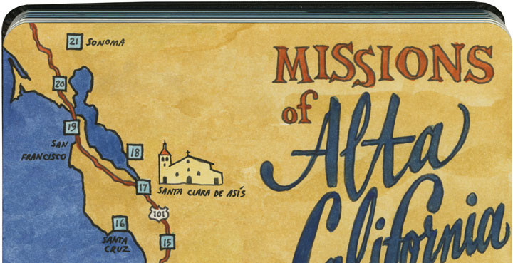 Detail of California Missions map sketch by Chandler O'Leary