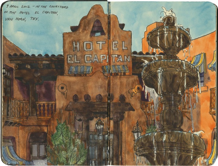 Texas hotel sketch by Chandler O'Leary