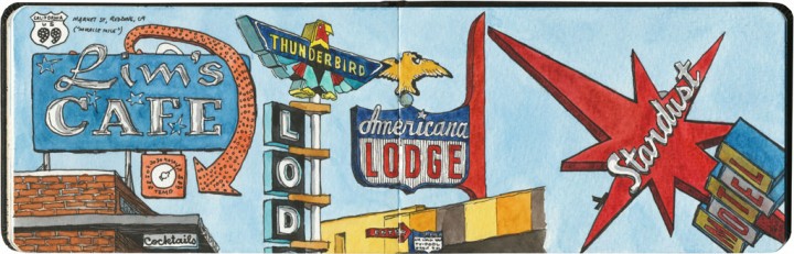 Motel signs sketch by Chandler O'Leary