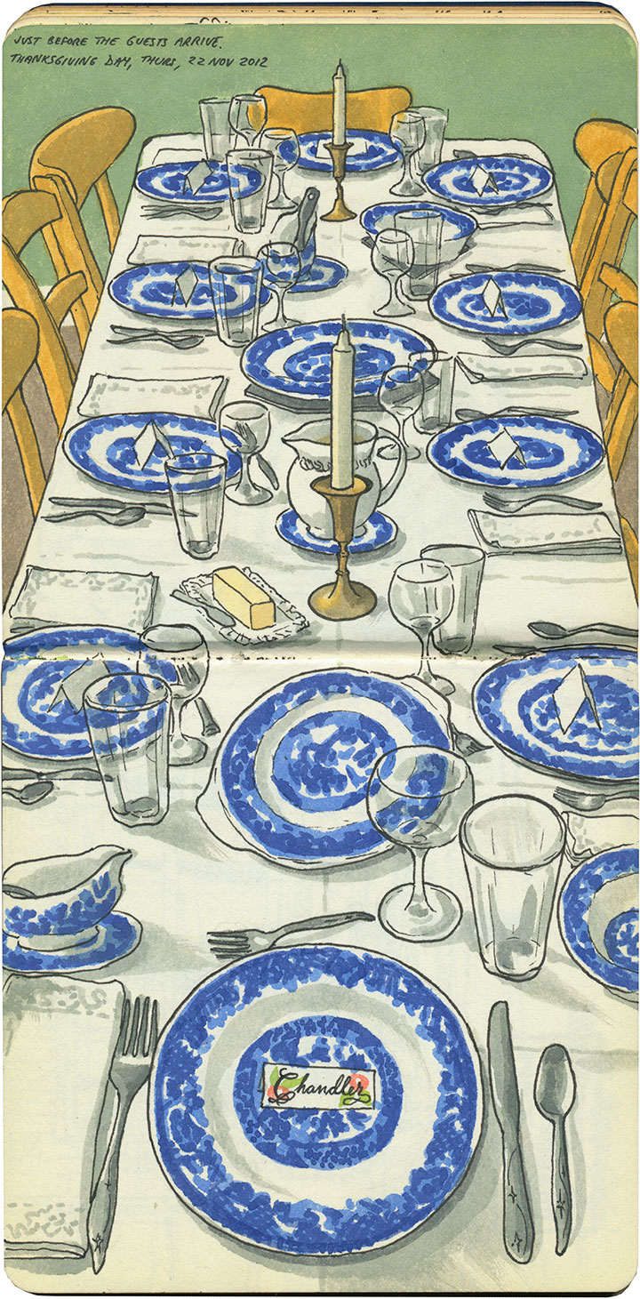 Thanksgiving table sketch by Chandler O'Leary