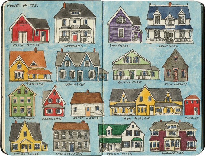 Houses of Prince Edward Island sketch by Chandler O'Leary