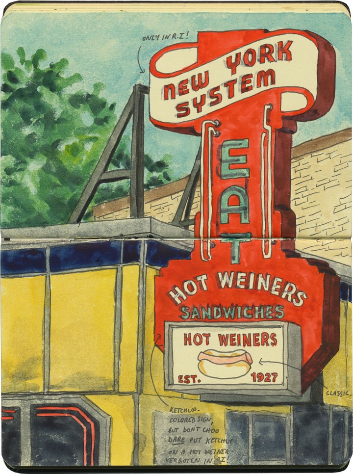 New York System Hot Weiner (or Wiener) Sandwich sketch by Chandler O'Leary