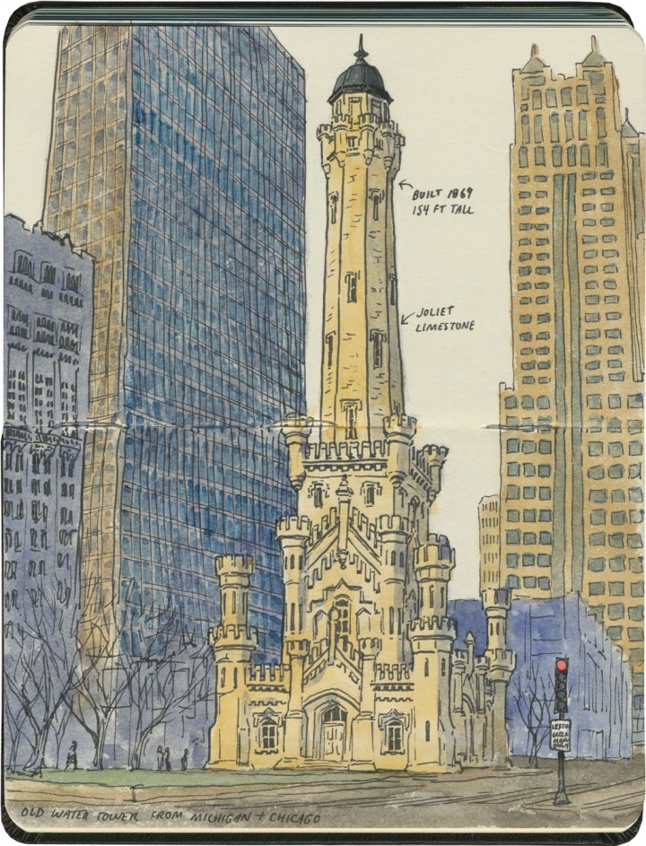 Chicago water tower sketch by Chandler O'Leary