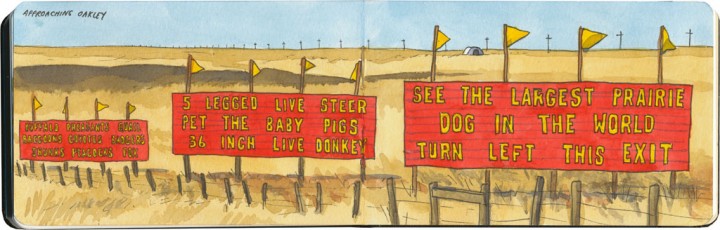 Roadside attraction signs sketch by Chandler O'Leary