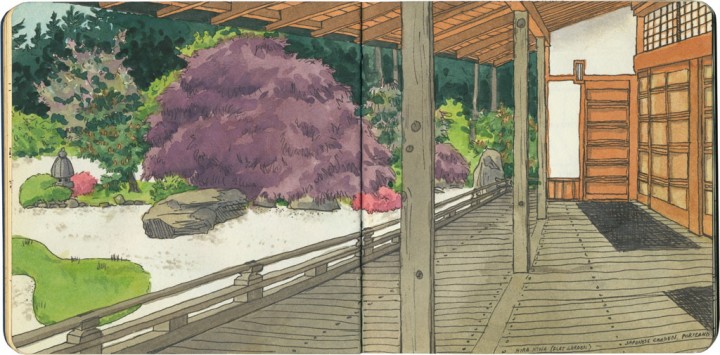 Portland Japanese Garden sketch by Chandler O'Leary