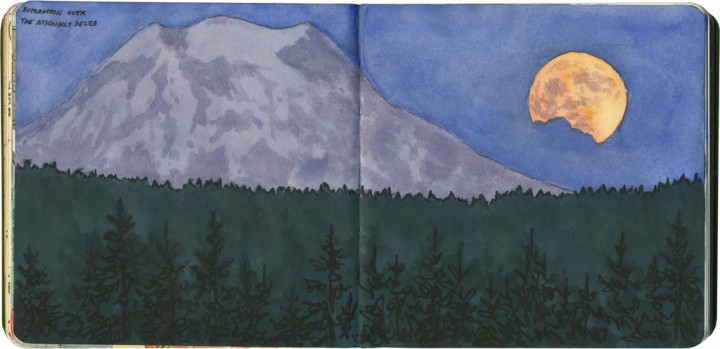 Mt. Rainier and supermoon sketch by Chandler O'Leary