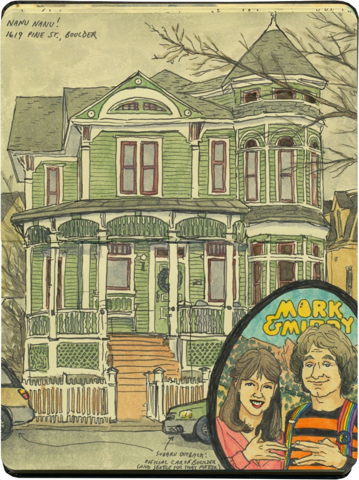 "Mork & Mindy" house sketch by Chandler O'Leary