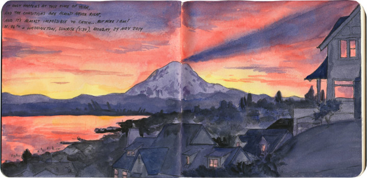 Mt. Rainier sunrise sketch by Chandler O'Leary