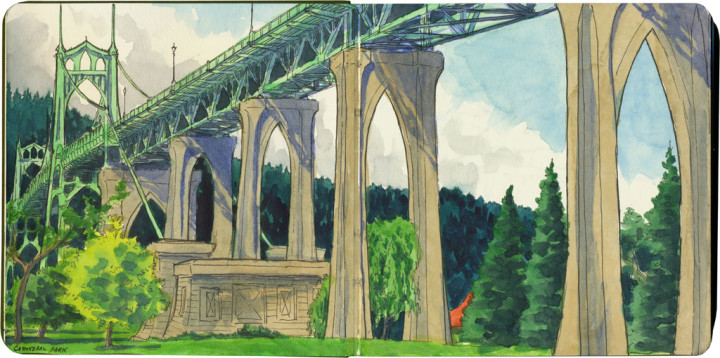 St. Johns Bridge sketch by Chandler O'Leary