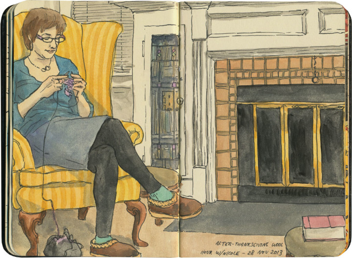 Thanksgiving knitting sketch by Chandler O'Leary