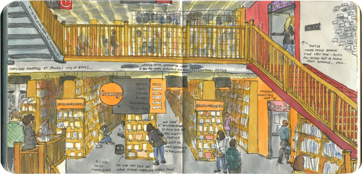 Powell's City of Books sketch by Chandler O'Leary