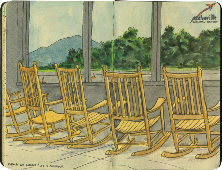 Airport rocking chairs sketch by Chandler O'Leary