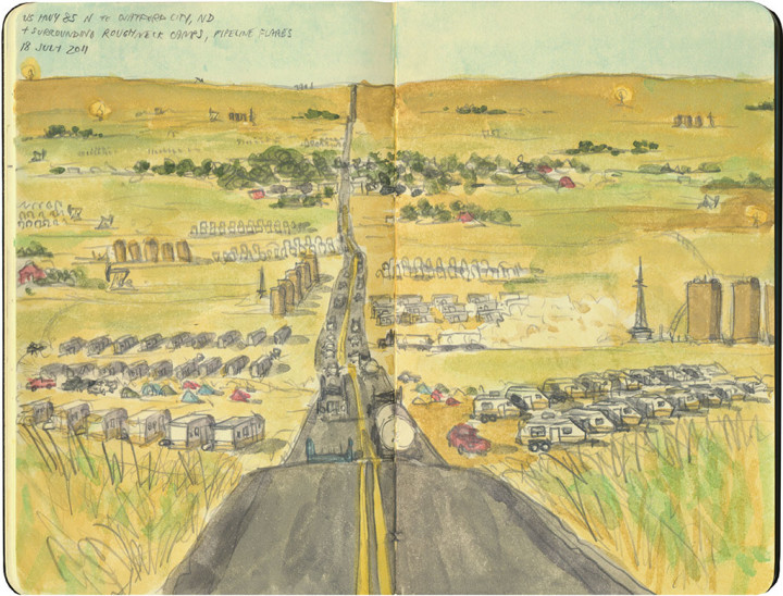North Dakota oil fields sketch by Chandler O'Leary