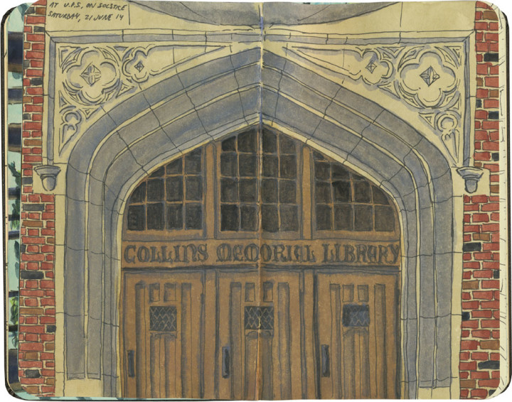 Library doors sketch by Chandler O'Leary