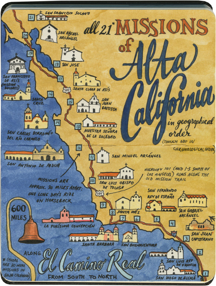 California Missions map sketch by Chandler O'Leary
