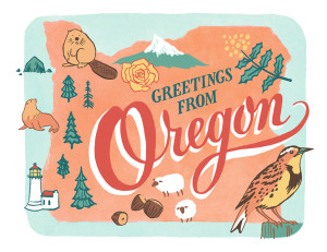 Oregon card from the 50 States series illustrated and hand-lettered by Chandler O'Leary