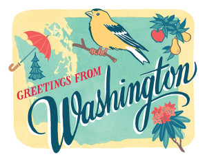 Washington card from the 50 States series illustrated and hand-lettered by Chandler O'Leary