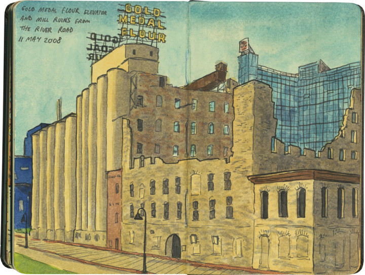Minneapolis mill ruins sketch by Chandler O'Leary
