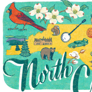 Detail of North Carolina illustration by Chandler O'Leary