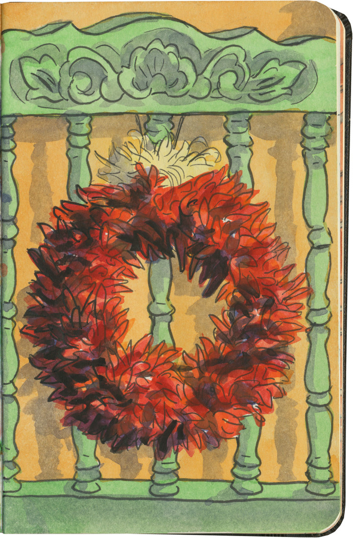 Chili ristra wreath sketch by Chandler O'Leary