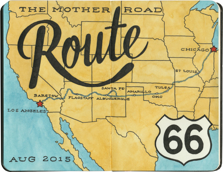 Route 66 sketch map by Chandler O'Leary