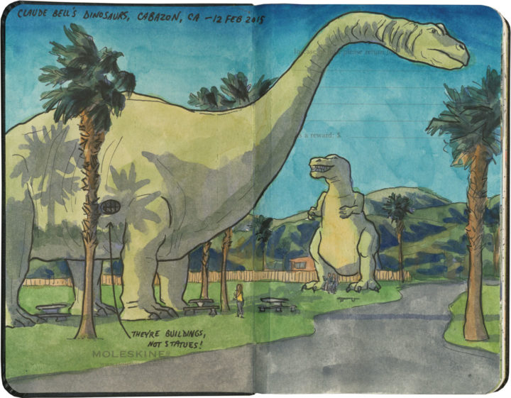 Cabazon dinosaurs sketch by Chandler O'Leary