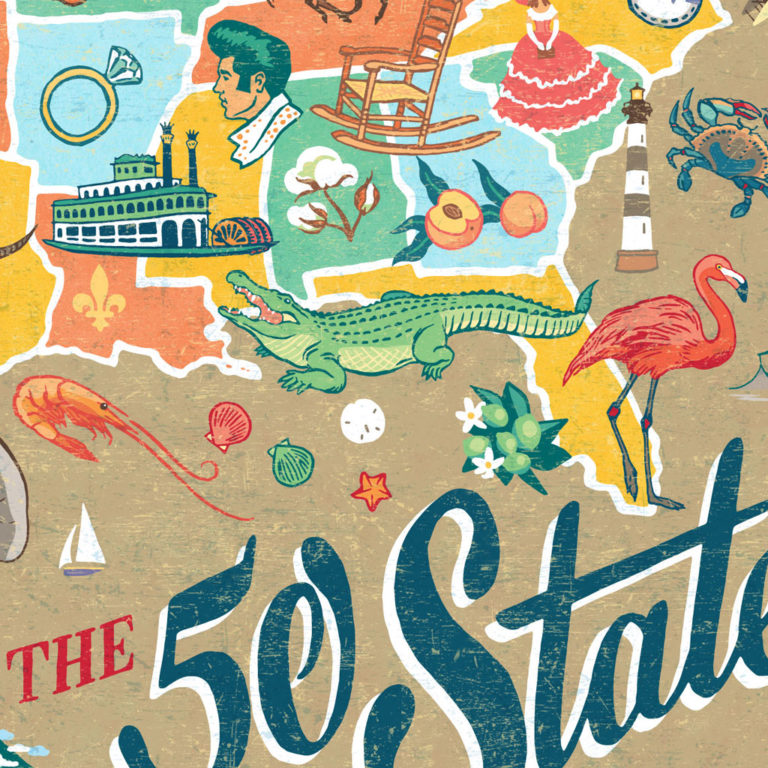 50 States Map print – Drawn the Road Again