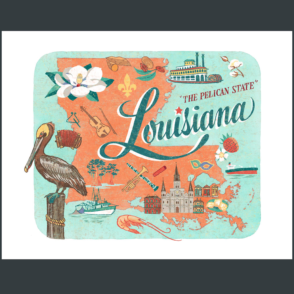 Louisiana Vintage Map Postcard
