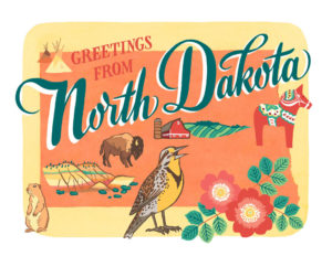 North Dakota card from the 50 States series illustrated and hand-lettered by Chandler O'Leary