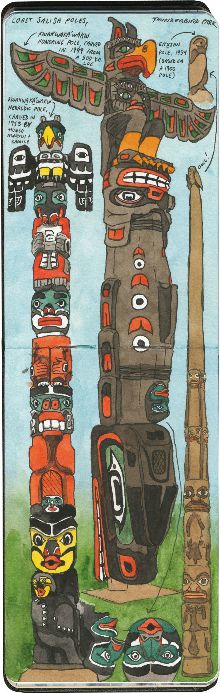 Victoria totem poles sketch by Chandler O'Leary