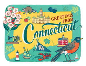 Connecticut card from the 50 States series illustrated and hand-lettered by Chandler O'Leary