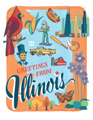 Illinois card from the 50 States series illustrated and hand-lettered by Chandler O'Leary