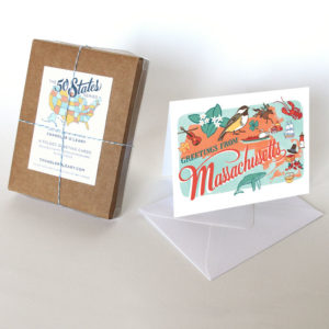 Massachusetts card from the 50 States series illustrated and hand-lettered by Chandler O'Leary