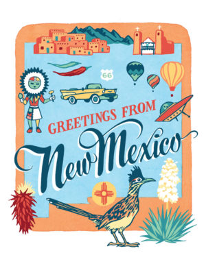New Mexico card from the 50 States series illustrated and hand-lettered by Chandler O'Leary