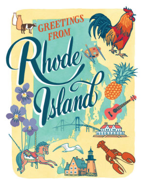Rhode Island card from the 50 States series illustrated and hand-lettered by Chandler O'Leary