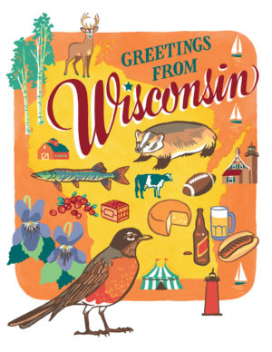 Wisconsin card from the 50 States series illustrated and hand-lettered by Chandler O'Leary