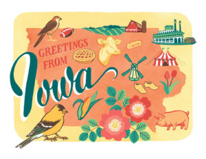 Iowa card from the 50 States series illustrated and hand-lettered by Chandler O'Leary