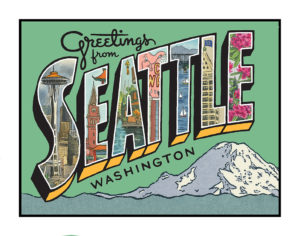 Greetings from Seattle print illustrated and hand-lettered by Chandler O'Leary