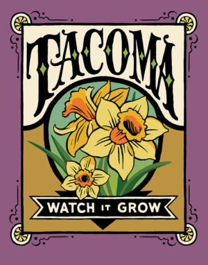 Tacoma Daffodil print illustrated and hand-lettered by Chandler O'Leary