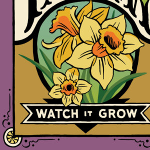 Detail of Tacoma Daffodil print illustrated and hand-lettered by Chandler O'Leary