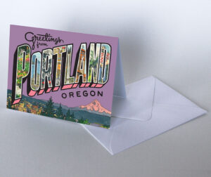 Greetings from Portland card illustrated and hand-lettered by Chandler O'Leary