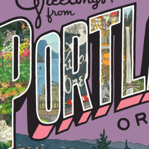 Detail of Greetings from Portland print illustrated and hand-lettered by Chandler O'Leary