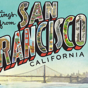 Detail of Greetings from San Francisco print illustrated and hand-lettered by Chandler O'Leary