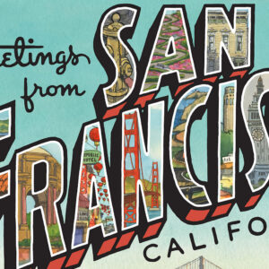 Detail of Greetings from San Francisco print illustrated and hand-lettered by Chandler O'Leary